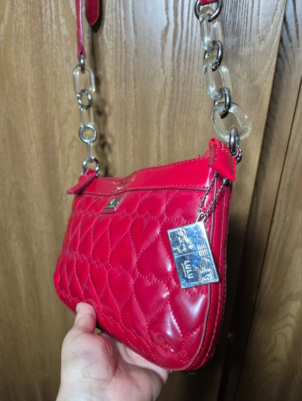 Lulu Guinness Red Heart-Shaped Quilted Crossbody Bag